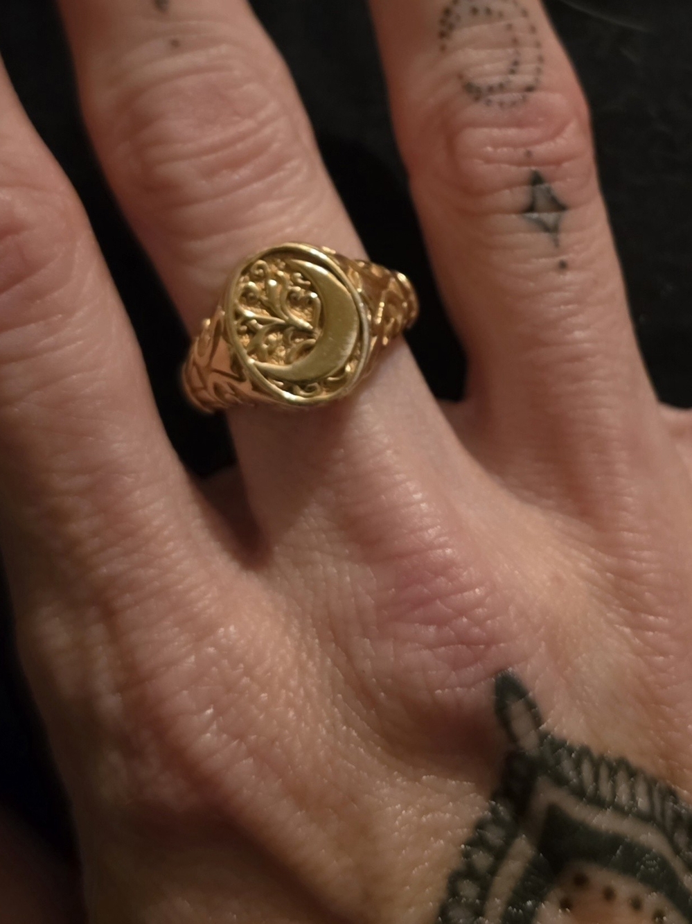 Gold Moon & Vine Signet Ring By Clocks And Colours - Elegant Women's Jewelry